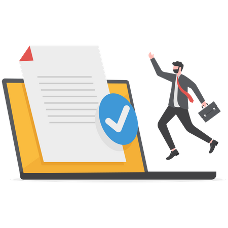 Happy businessman with legal certified approved document  Illustration