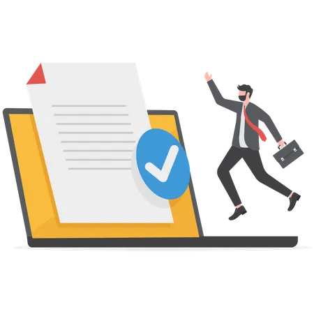 Happy Businessman With Legal Certified Approved Document Paperwork Of Successful Project Or Task Completed Approval Illustration