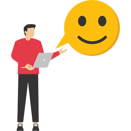 Happy businessman working with computer with smiling face  イラスト