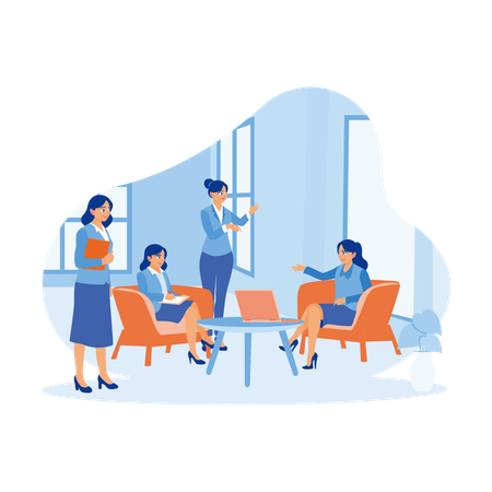 Happy Businesswoman Having Meeting In Office Lobby  Illustration