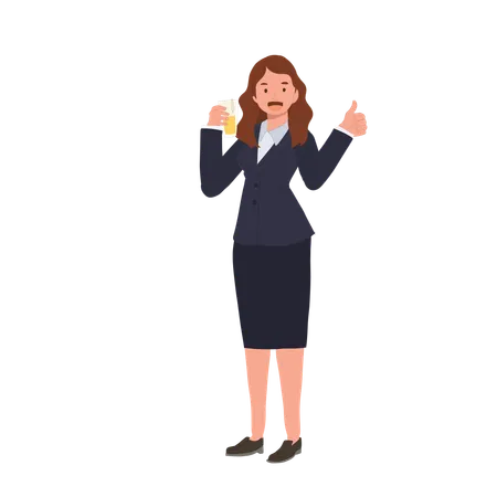 Happy Businesswoman Holding Beer Mug And Doing Thumb Up Illustration