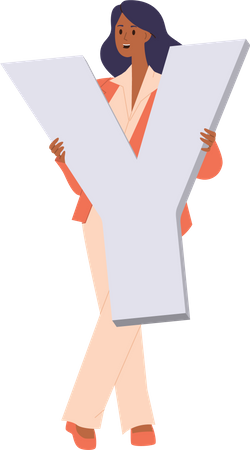 Happy businesswoman holding letter y  Illustration