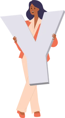 Happy businesswoman holding letter y  Illustration