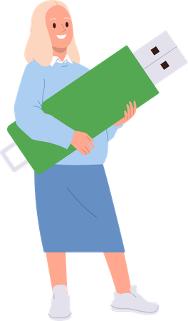 Happy businesswoman holding usb flash drive  Illustration