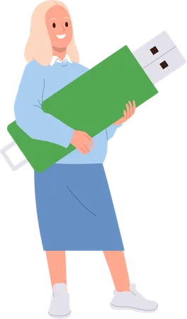 Happy businesswoman holding usb flash drive  Illustration