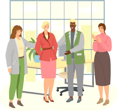 Happy businesswoman receives congratulations from their colleagues in office  Illustration