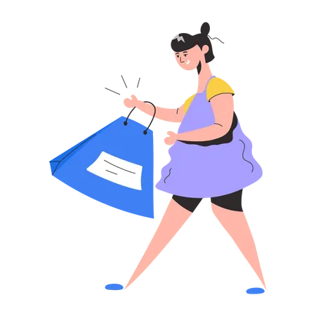 Happy buyer walking with shopping bag  Illustration