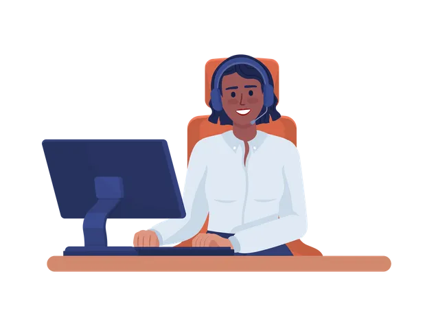 Happy call center consultant with headset  Illustration