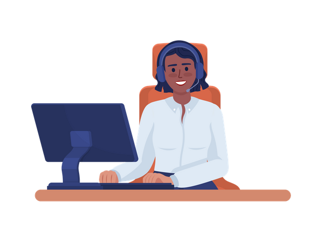 Happy call center consultant with headset  Illustration