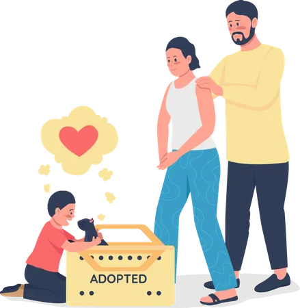 Happy Caucasian Family With Adopted Cat Flat Color Vector Detailed Character Parents With Son Save Homeless Animal Pet Care Isolated Cartoon Illustration For Web Graphic Design And Animation Illustration