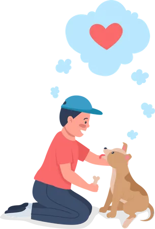 Happy Caucasian kid training dog Illustration