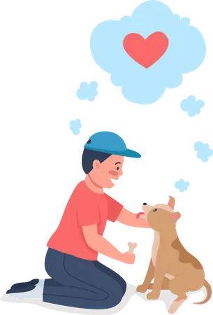 Happy Caucasian kid training dog  Illustration