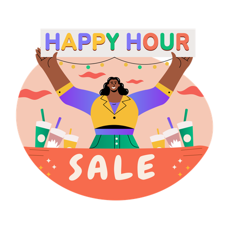 Happy character with sale typography  Illustration