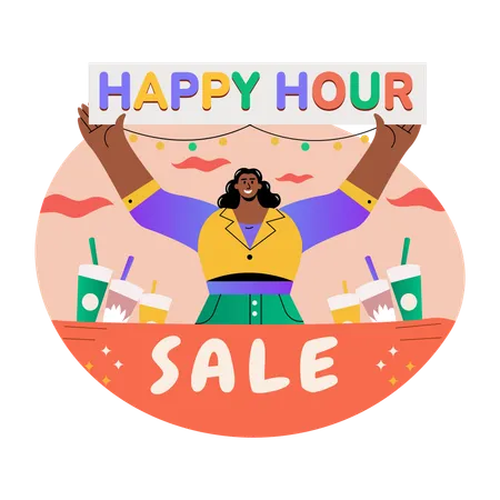 Happy character with sale typography  Illustration