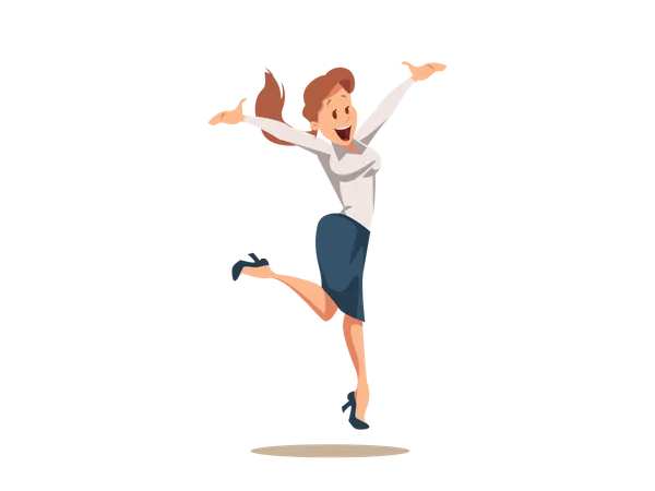 Happy Cheerful Businesswoman in Suit Jumping Up  Illustration