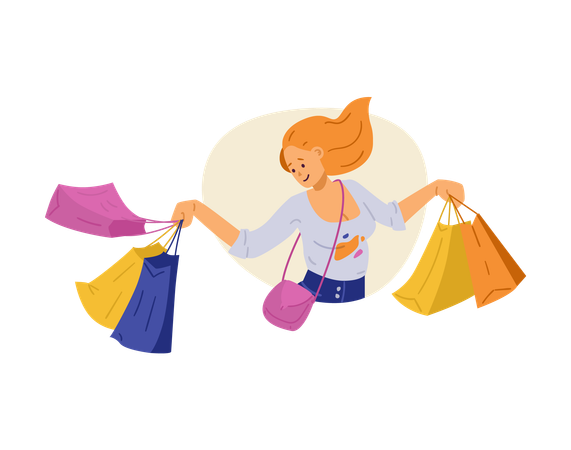 Happy cheerful woman with shop bags  Illustration