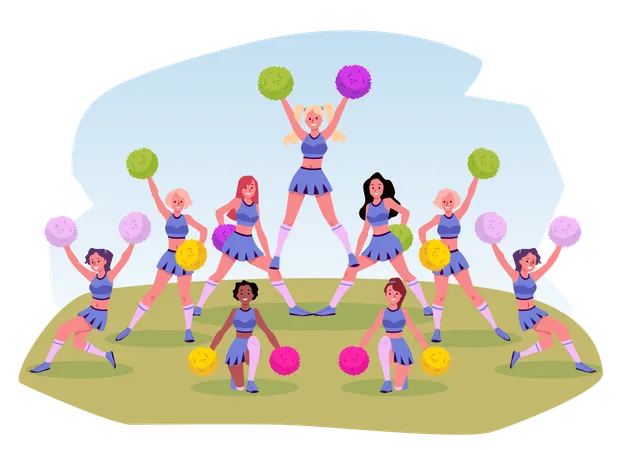Cheerleaders group support sports teams  Illustration