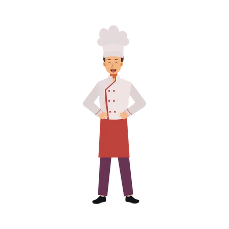 Happy And Confident Male Chef In A Cook Coat Flat Vector Cartoon Character Illustration