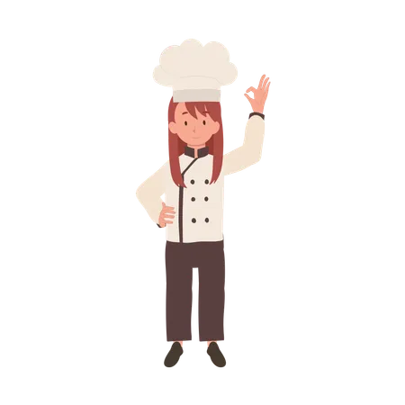 Young Chef Showing OK Sign Happy Chef Doing OK Hand Sign Culinary Success Gesture Illustration