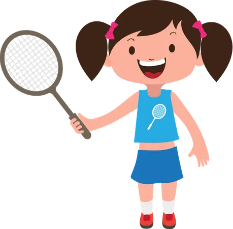 Happy Child Badminton Girl  Illustration