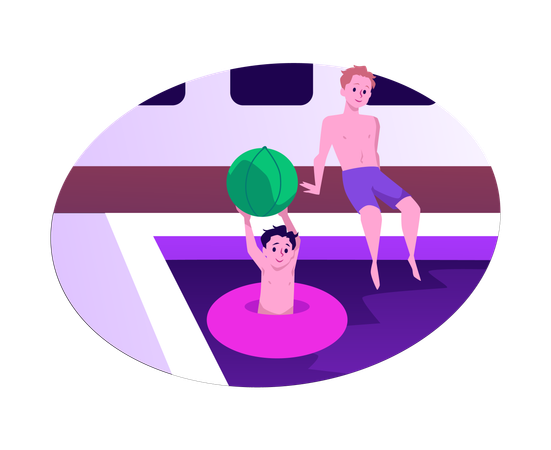 Happy child boys playing in swimming pool  Illustration