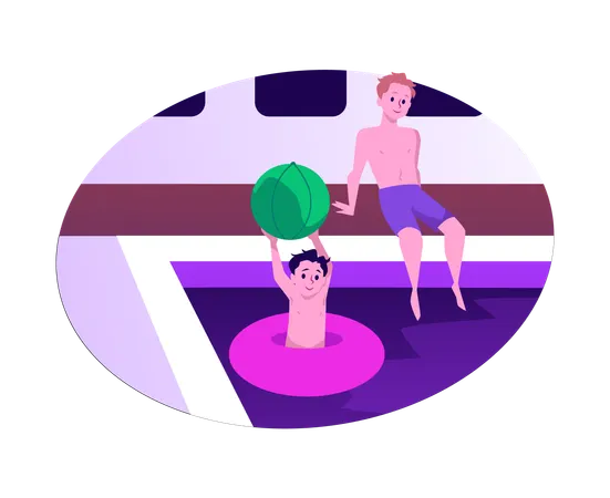 Happy child boys playing in swimming pool  Illustration