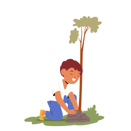 Happy Child Planting Kid  Illustration