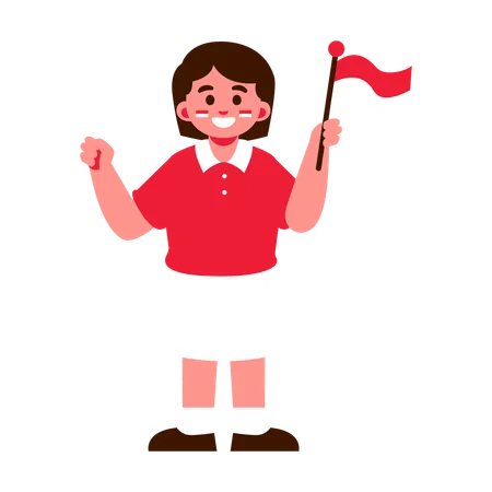 Illustration Of A Happy Child Waving A Red And White Indonesia Flag Dressed In Red And White Illustration