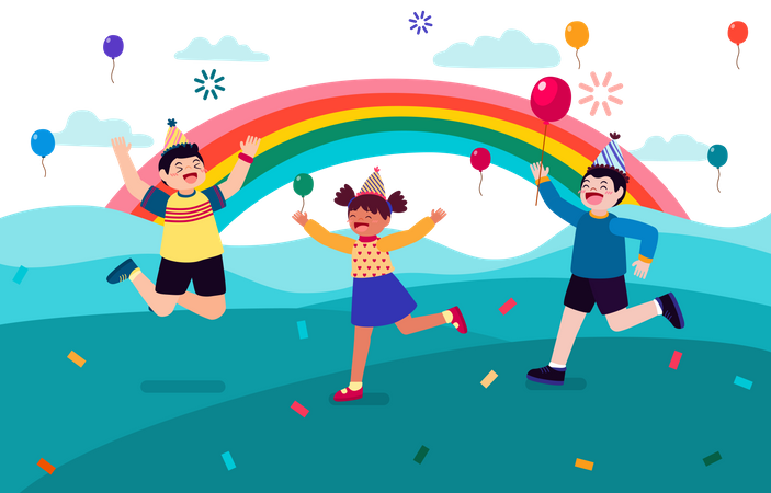 Happy children celebrating birthday Illustration