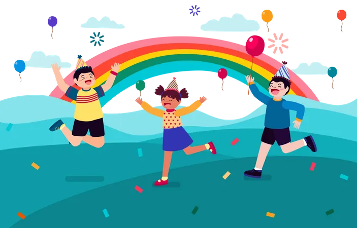 Happy children celebrating birthday  Illustration