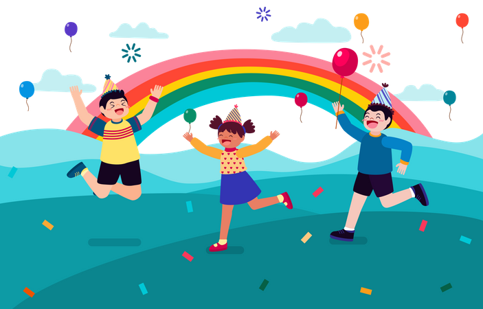 Happy children celebrating birthday  Illustration