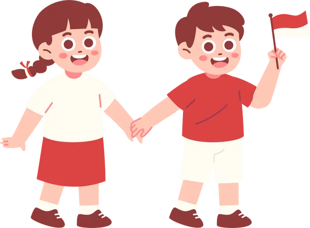 Happy Children Celebrating Indonesia Independence day  Illustration