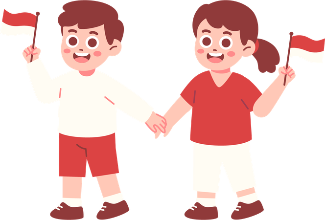 Happy Children Celebrating Indonesia Independence day  Illustration