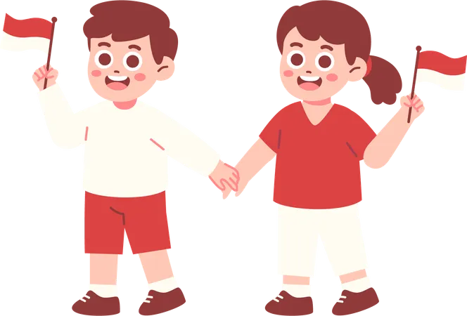 Happy Children Celebrating Indonesia Independence day  Illustration