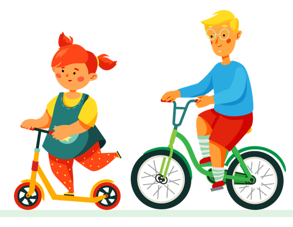 Happy children cycling  Illustration