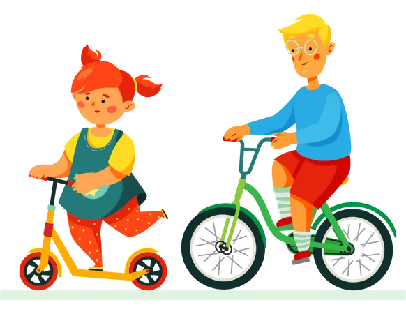 Happy children cycling Illustration