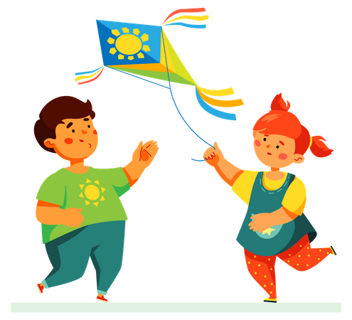 Happy children flying a kite Illustration