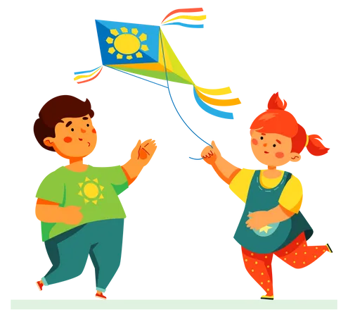 Happy children flying a kite  Illustration