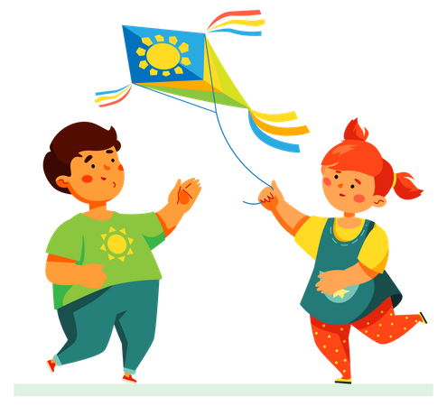 Happy children flying a kite  Illustration