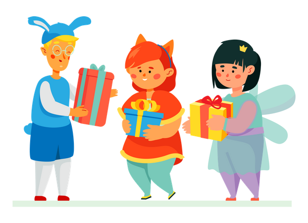 Happy children getting presents Illustration