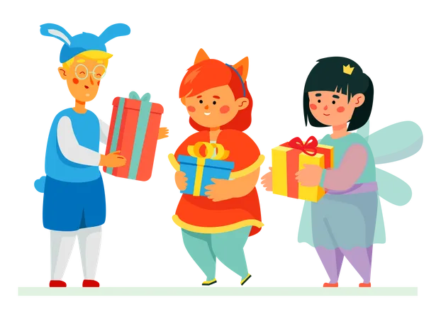 Happy children getting presents  Illustration