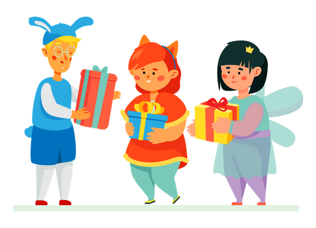 Happy children getting presents  Illustration