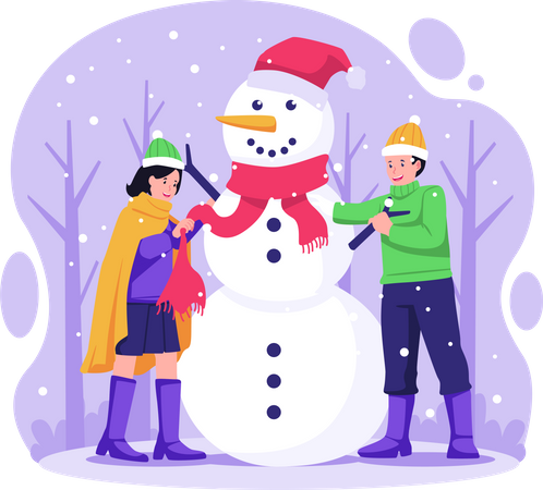 Happy Children make snowman  イラスト