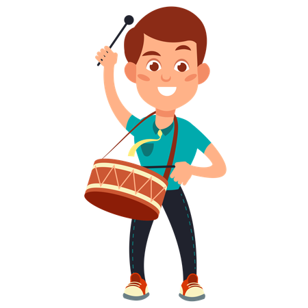 Happy children musician playing drum  Illustration