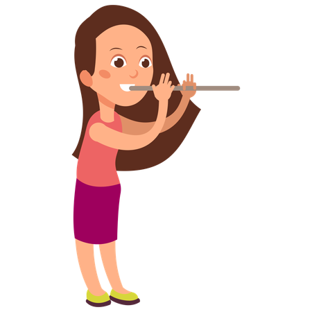 Happy children musician playing flute  Illustration