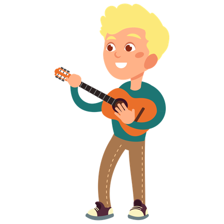 Happy children musician playing guitar  Illustration