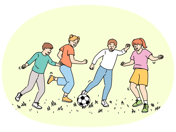 Happy children play football  Illustration