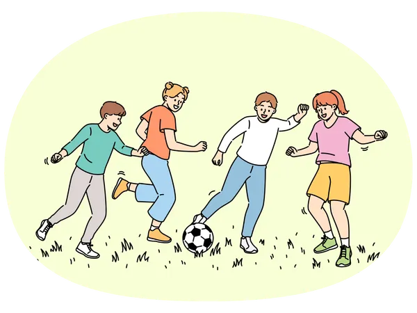 Happy children play football  Illustration