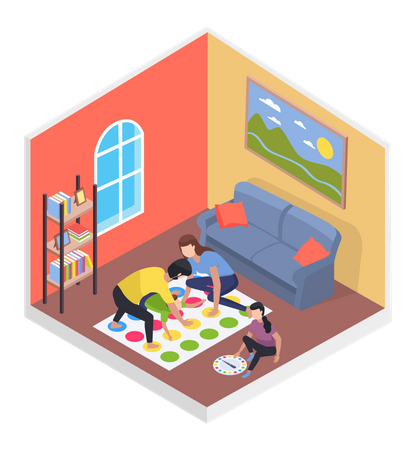 Happy children playing board game with parents Illustration