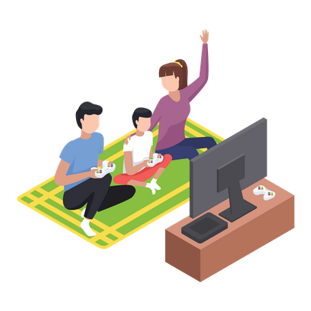 Happy children playing board game with parents  Illustration